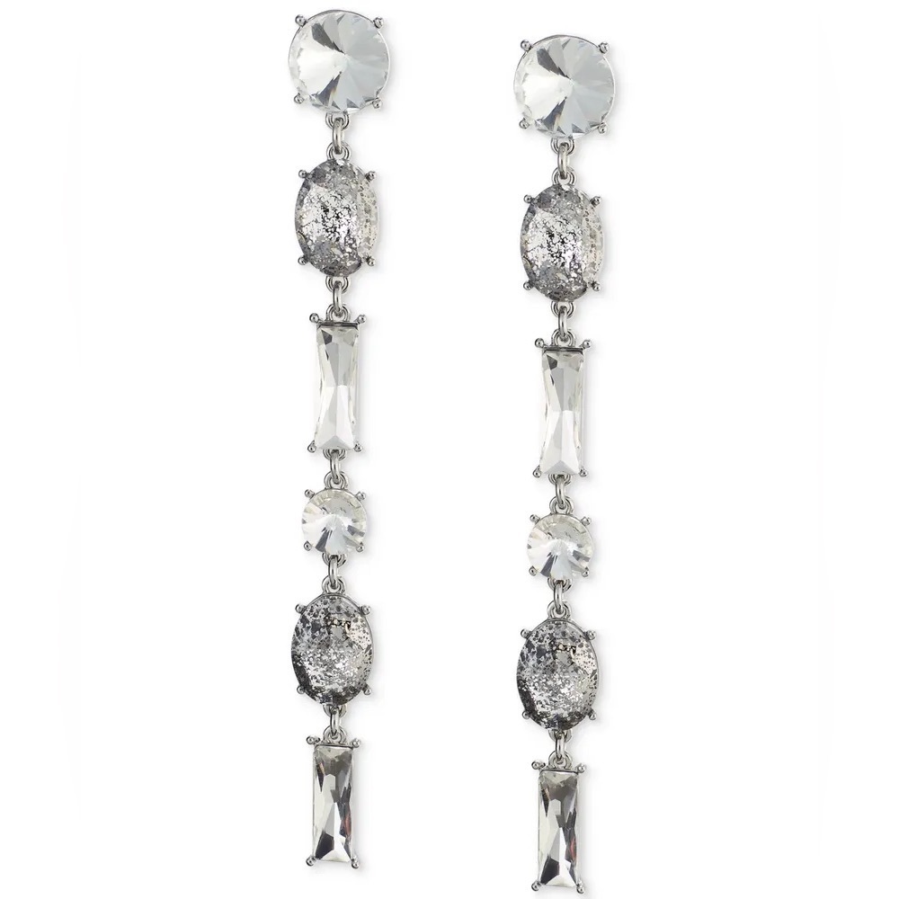 NWT  Silver-Tone Mixed Stone Linear Drop Earrings